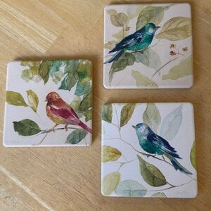 🌸3/$15 CoasterStone Lanie Loreth Bird In A Tree Absorbent Coasters Set of 3